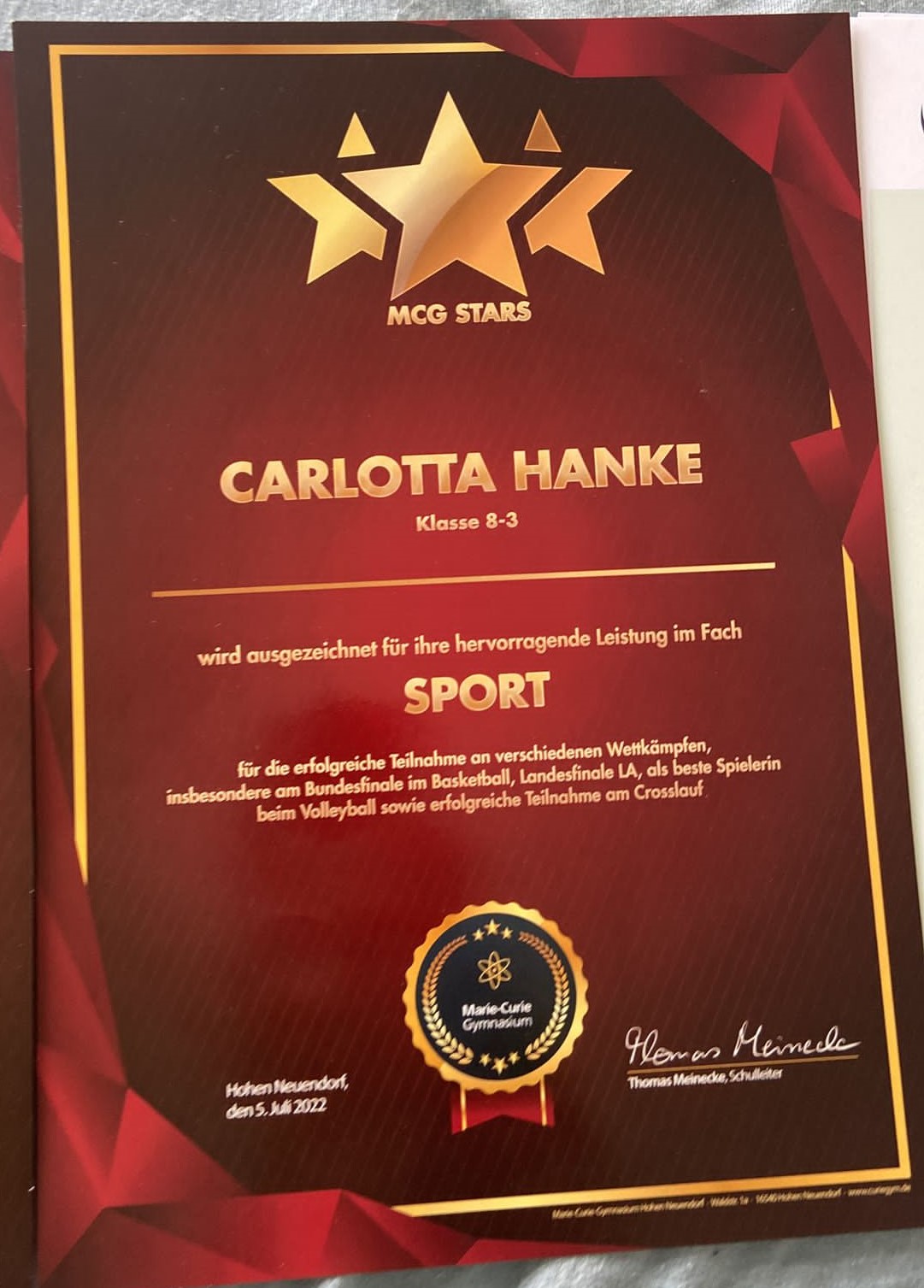 Sportstarurkunde